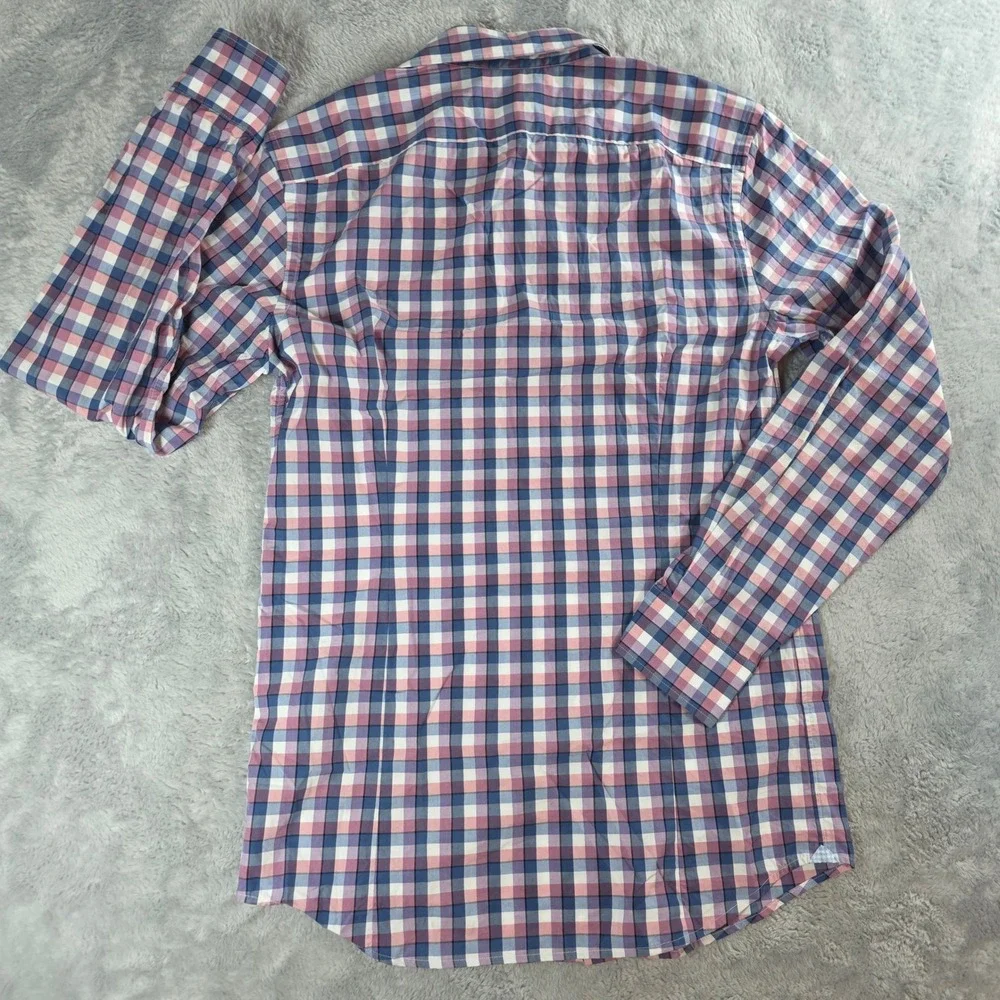 Banana Republic Mens S Blue Pink Plaid Button Down Grant Fit Supima Cotton Shirt